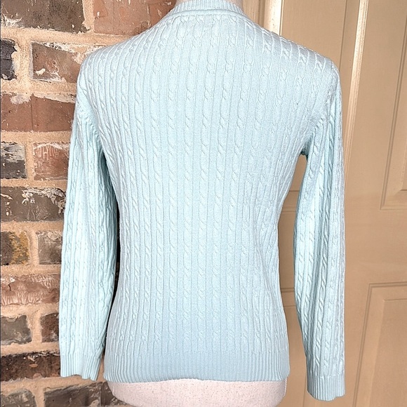 Van Heusen Light Blue Classic Cable Knit Sweater Cotton Ribbed V-Neck Cuffs Hem - Picture 3 of 13
